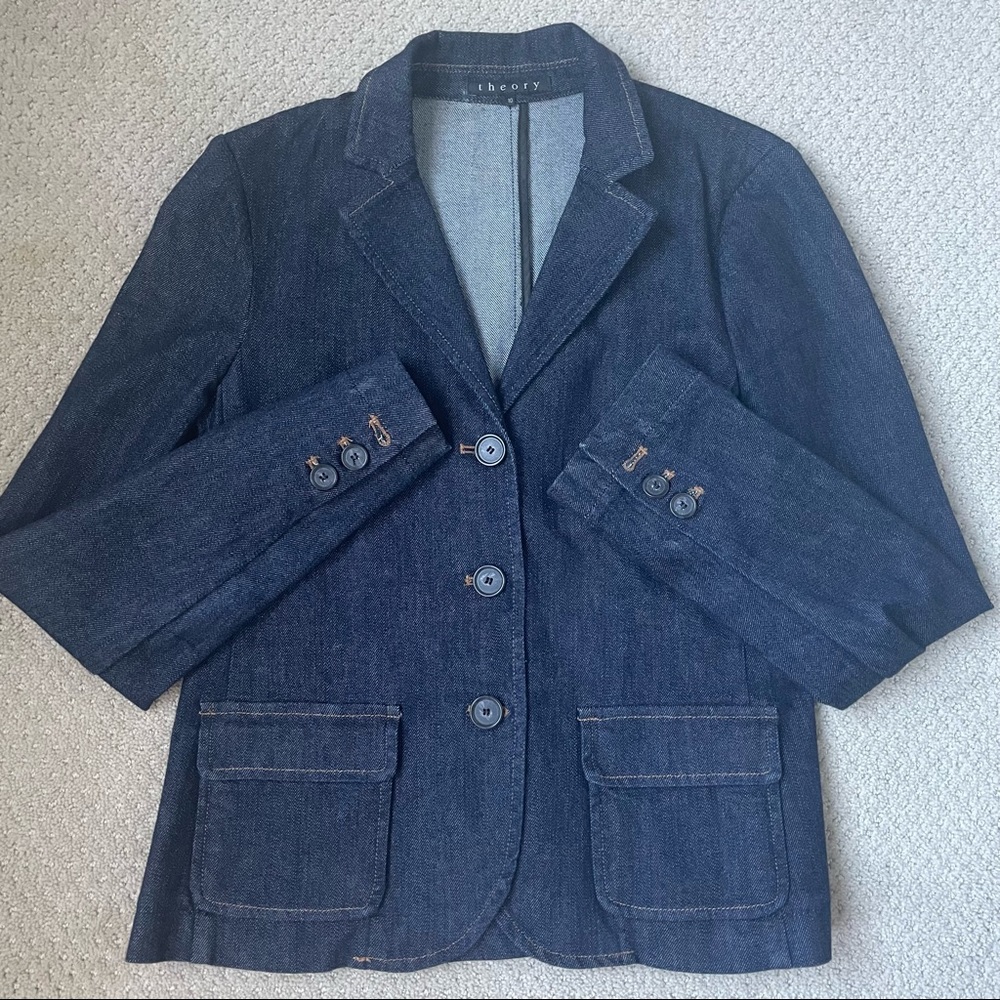 Theory Dark Denim Single Breasted Blazer Size 10